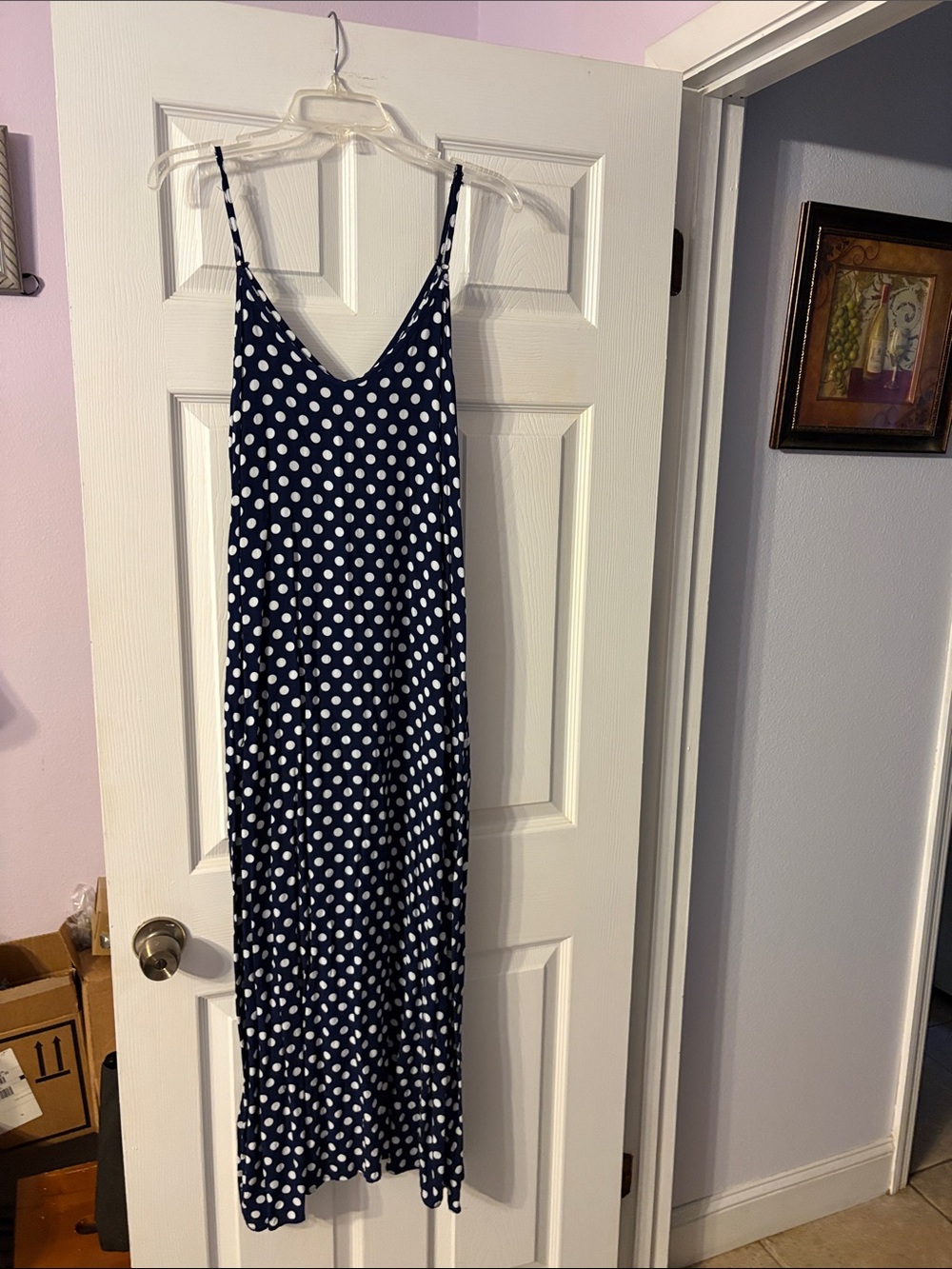 Navy Polka Dot Spaghetti Strap Maxi Dress